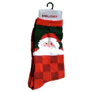 Holiday Editions Women’s Socks Calf Length Black and Red Santa Claus Size 4-10